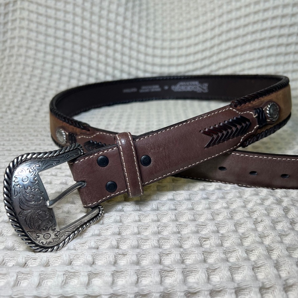 Nocona Mens Brown Leather Western Braided Concho Belt Silver Buckle N2475644 40